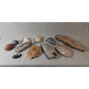 Outils Préhistoriques en Silex Taillé, Haches, & autres outils à mains, Etiquette du Début XXe
