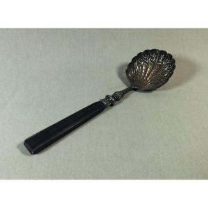 Silver And Ebony Sprinkling Spoon, Old Man's Hallmark, 1819-1838, Gadroons & Shells