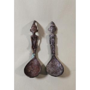 African Tribal Art, Antique Senufo Bronze Ritual Spoons, Ivory Coast