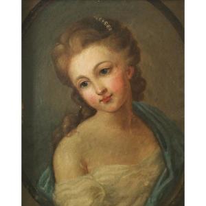 French School, Portrait Of A Young Woman Of Quality, Oil From The End Of The 18th Century
