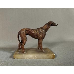 19th Century Nuremberg Polychrome Lead, Greyhound Or Whippet Dog On Onyx Base