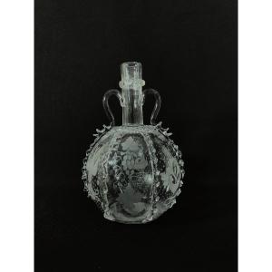 Carafe Hollandaise du XVIIIe Siècle en Verre Soufflé, Taillé et Gravé, dite Boule Hollandaise