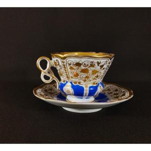 Tasse à Chocolat XIXe, Manufacture Porcelaine de Tiefenfurt ( Silésie) TPM Surmonté d'un Aigle