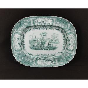 Large 19th-century Plate Bordeaux Earthenware Persian Design In Shades Of Green, David Johnson