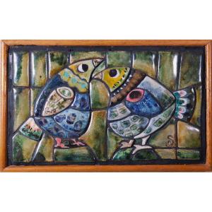 Vintage Modernist Bas-relief With Birds, Custom Ceramic Assemblage, Circa 1950