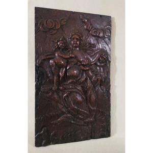 "the Charity"—carved Oak Panel, 17th/18th-century Flemish Work Based On A Painting By Hendrik Goltzius