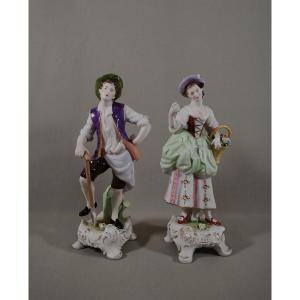 Couple Of Gallant Figures, "little Gardener," Volkstedt Porcelain Thuringe By Rudolf Kammer
