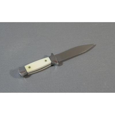 Old Small Dagger Or Scout Knife, Les Deux Diables, Blades And Frame Stainless Steel, Ivory Handle