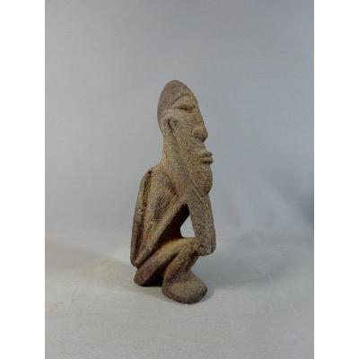 First Art, African Tribal, Africa Mali Anthropomorphic Dogon Statuette In Carved Stone