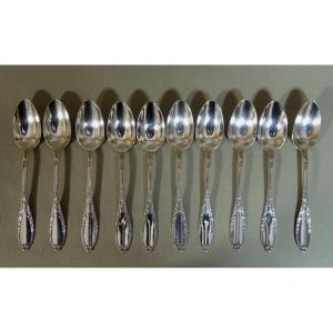 Goldsmith Henri Soufflot, Ten Small Coffee Spoons In Minerva Silver, Louis XVI Style Model 