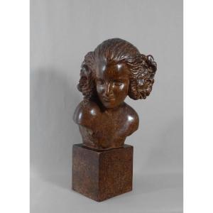 Maxime Real Del Sarte - La Faunesse - 1927, Sculpture Epoque Art-Déco,  Buste de Jeune Femme en Terre Cuite Patinée