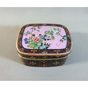 Japan 19th Century Meiji Era, Copper Cushion Box Or Jewel Case Decorated With Cloisonné Enamel