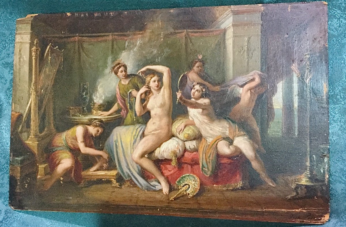 « la Toilette De Vénus »,peinture Sur Bois ,signié: Fran. Podesti 1884