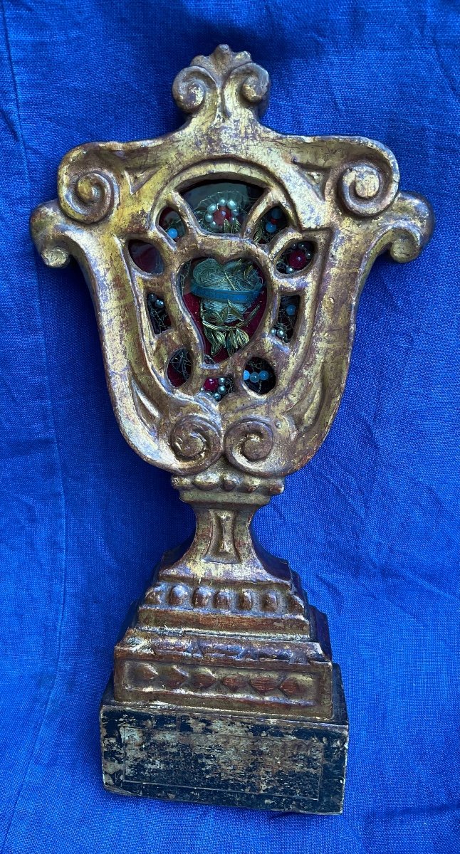 Pair Of Monstrances - Reliquaries In Gild  Wood, Italy Eighteenth Century-photo-3