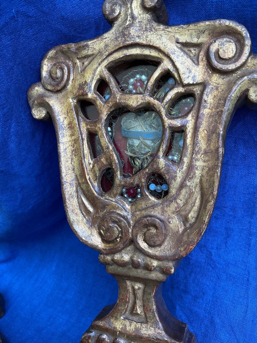 Pair Of Monstrances - Reliquaries In Gild  Wood, Italy Eighteenth Century-photo-2