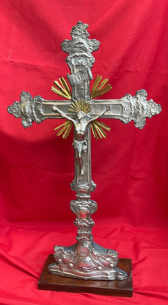 Crucifix- Staurotheque (capsule- Reliquary Of The True Cross) Silver On Wood, 13th Century Italy