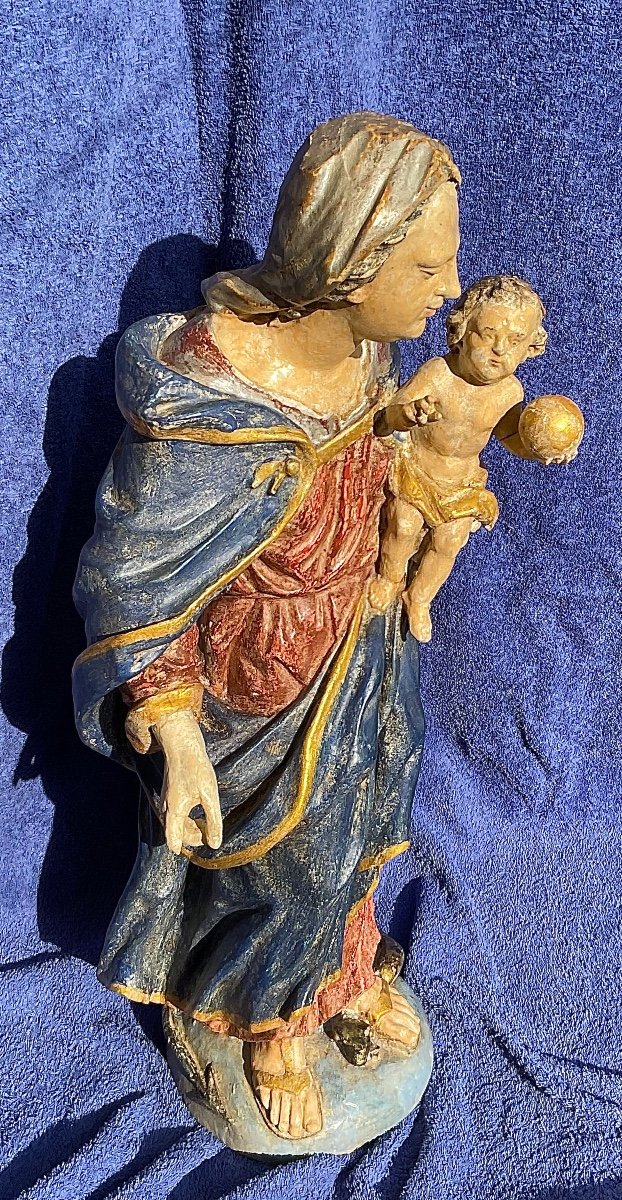 Vierge à L‘Enfant, Bois Sculpté Polychromé , Allemagne De Sud, XVIIIe-photo-2