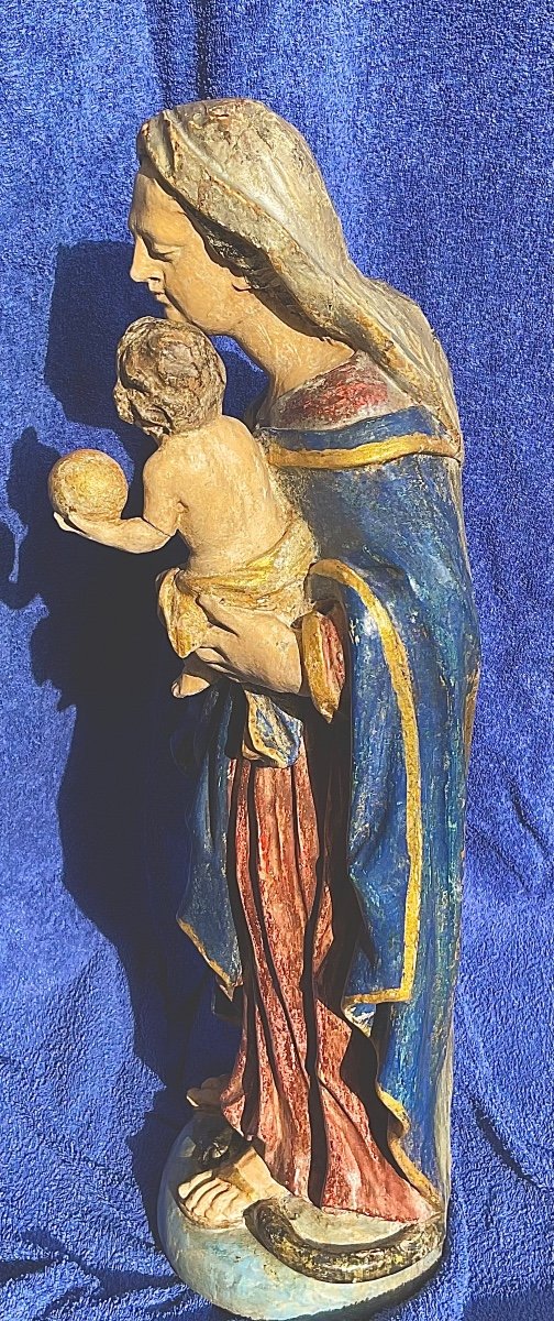 Vierge à L‘Enfant, Bois Sculpté Polychromé , Allemagne De Sud, XVIIIe-photo-3