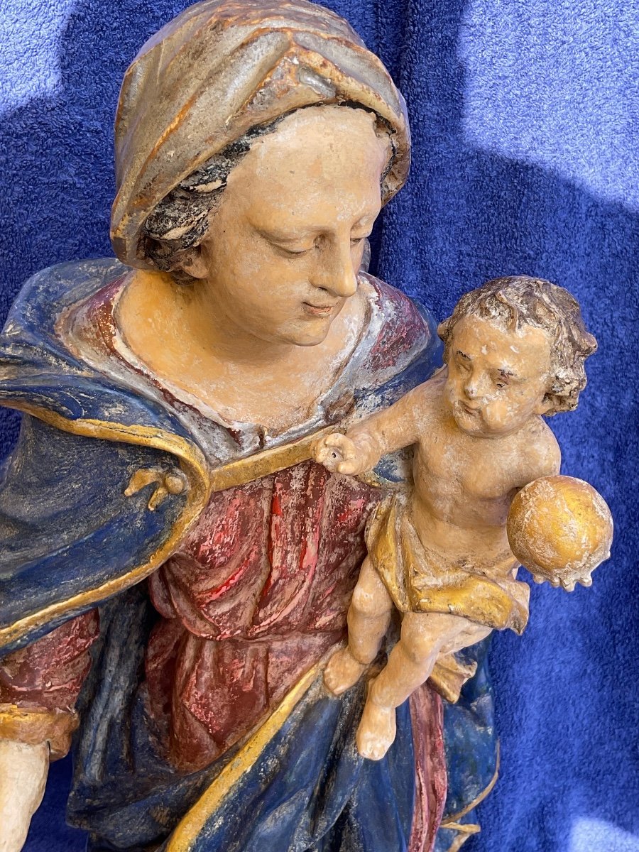 Vierge à L‘Enfant, Bois Sculpté Polychromé , Allemagne De Sud, XVIIIe-photo-4