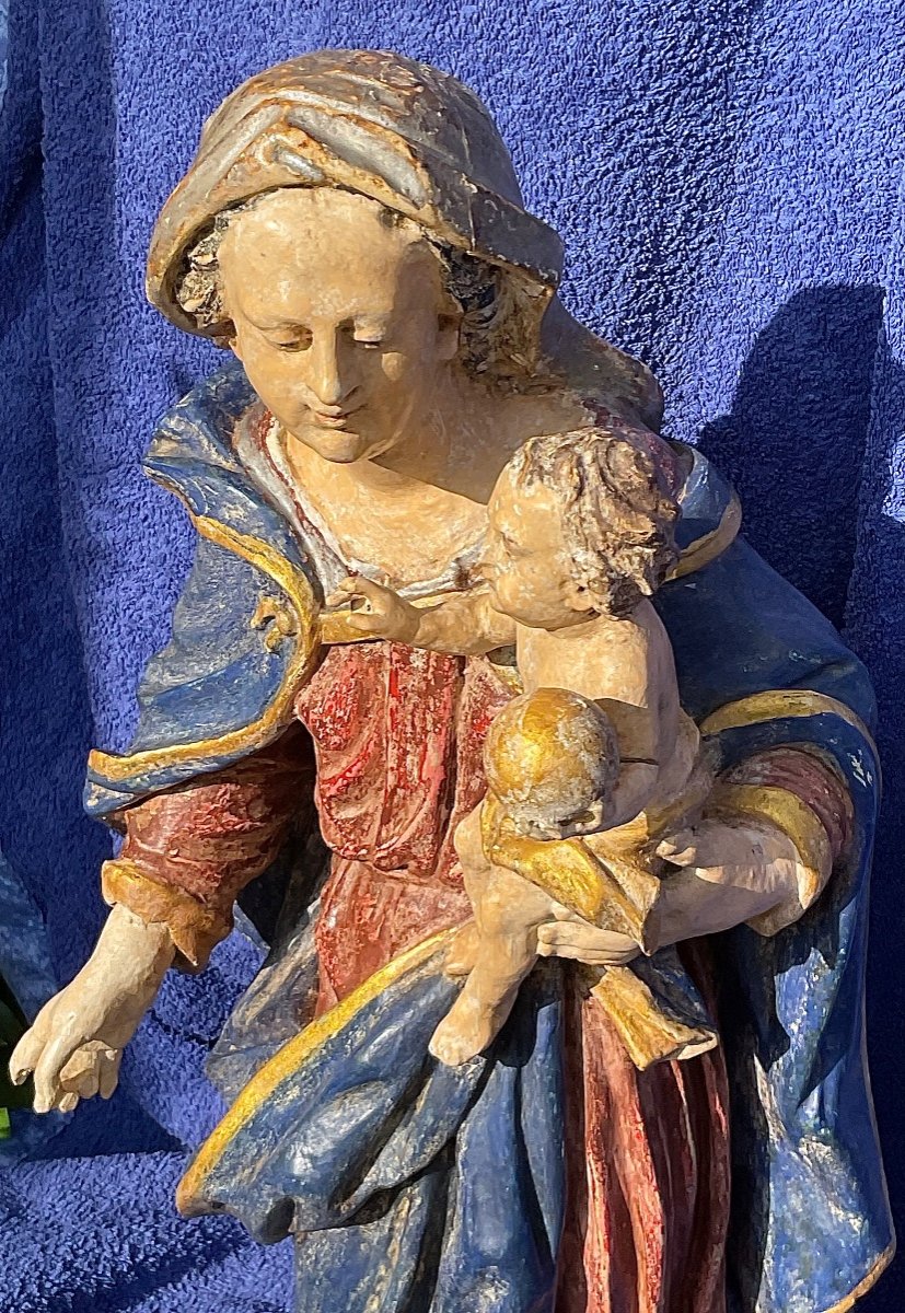 Vierge à L‘Enfant, Bois Sculpté Polychromé , Allemagne De Sud, XVIIIe-photo-3