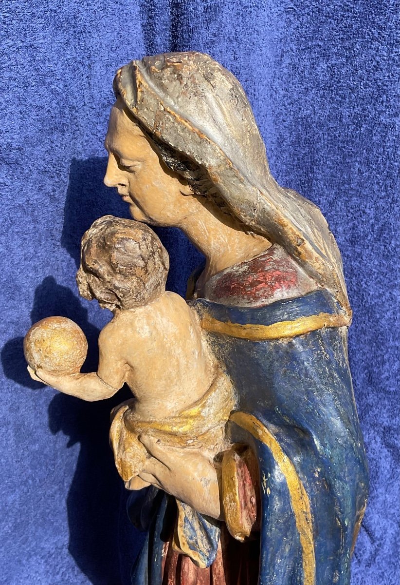 Vierge à L‘Enfant, Bois Sculpté Polychromé , Allemagne De Sud, XVIIIe-photo-4