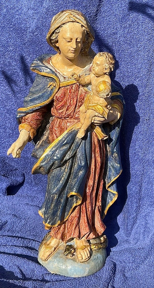 Virgin And Child, Polychromed Carved Wood, South Germany, 18th Century