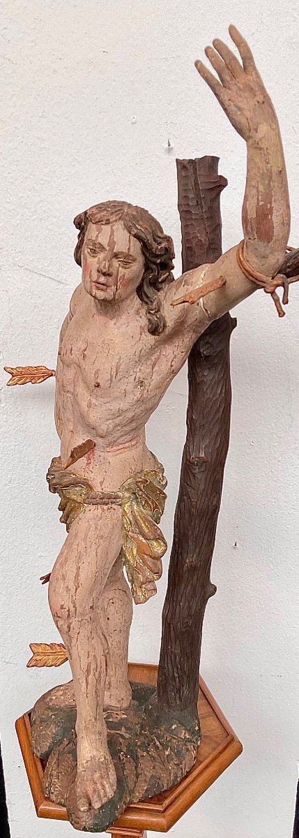 The Martyrdom Of Saint Sebastian, Carved Wood, Polychrome, Tirol Early 18th Century-photo-2