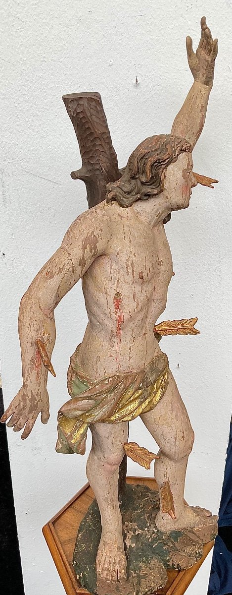  Le Martyr De Saint Sébastien, Bois Sculpté, Polychromé, Tirol  Début XVIIIe Siècle -photo-4
