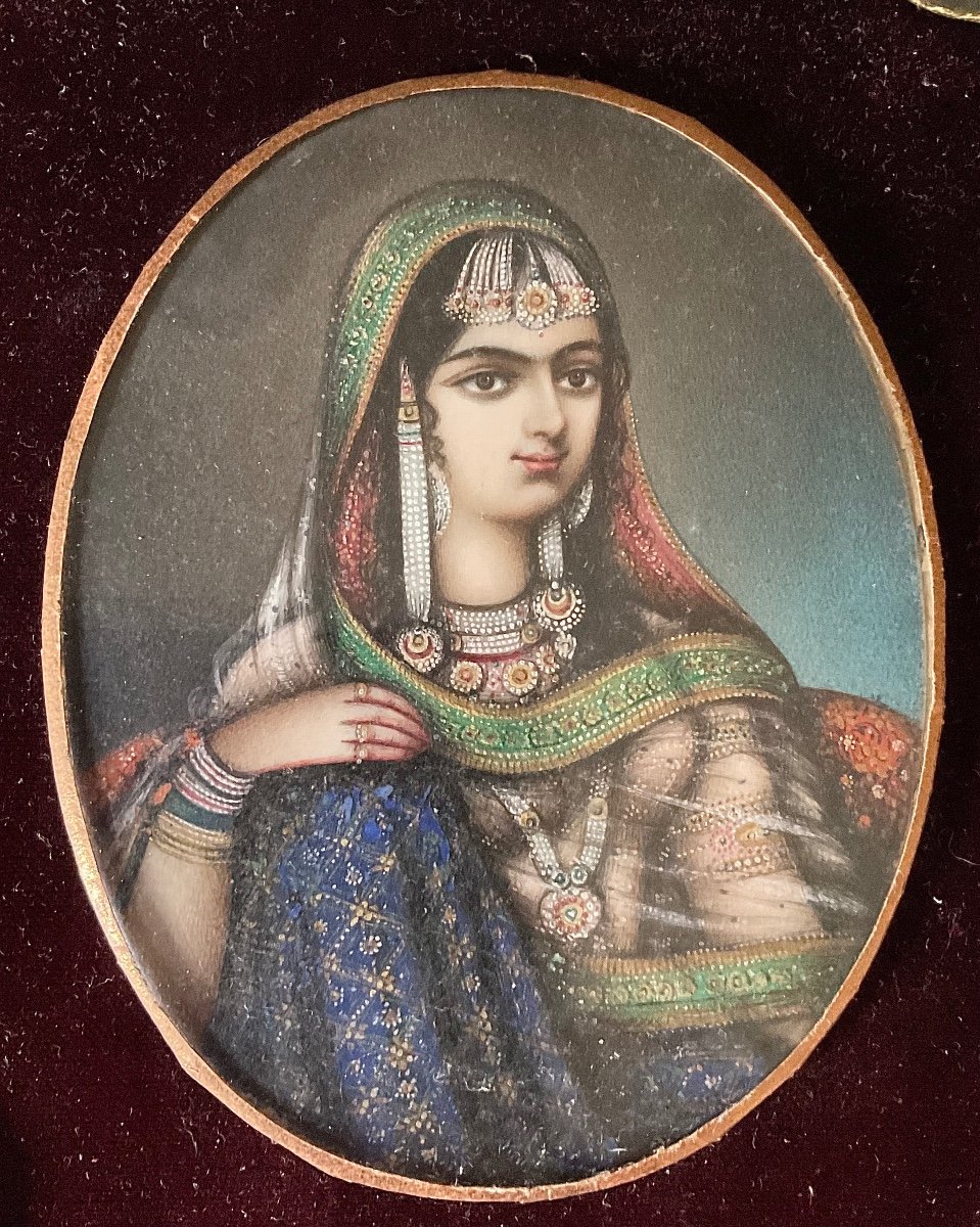 Seven Mughal Miniatures: Portraits Of Beghum Zeenat Mahal And His Family, 19th Century-photo-3