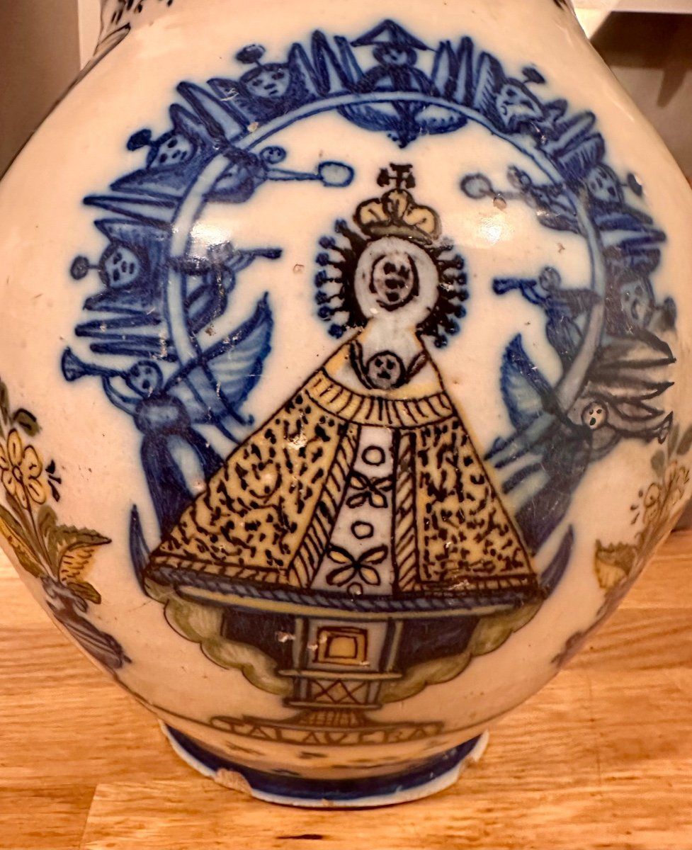 Large Jug Of Holy Water “talavera De La Reina”, Spanish Fayence, Early XIX.century-photo-2