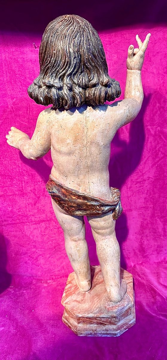 „salvator Mundi “child Jesus Christ Bless, Polychrome Carved Wood, Spain 18th Century-photo-3