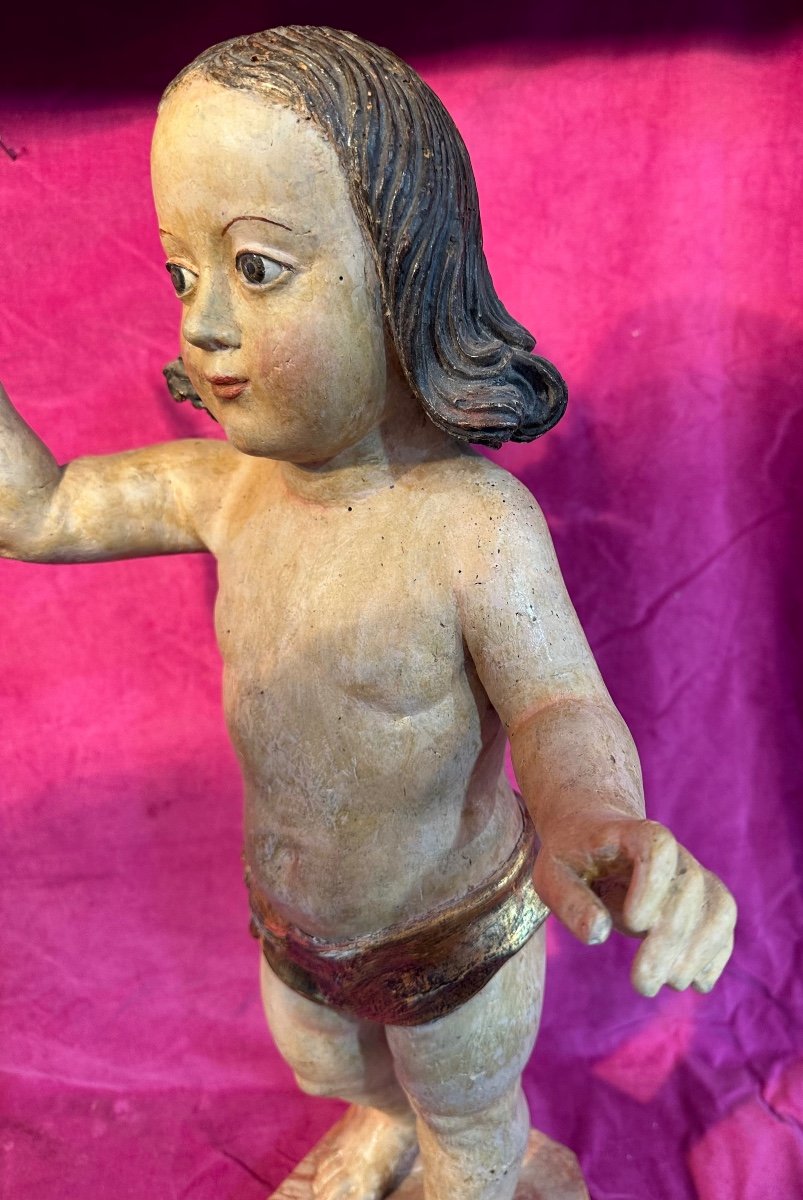 „salvator Mundi “child Jesus Christ Bless, Polychrome Carved Wood, Spain 18th Century-photo-5