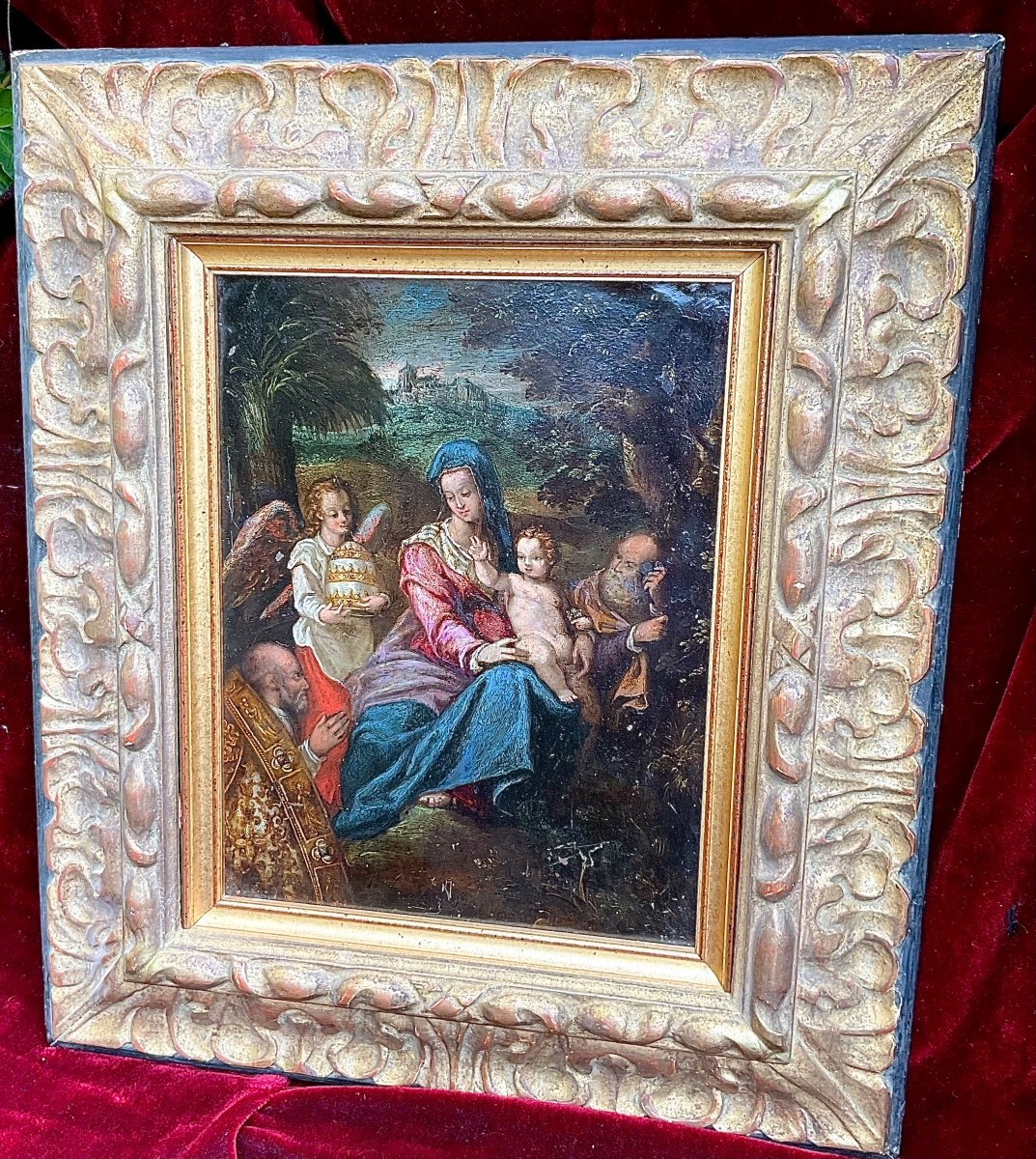  The Holy Family (stop In The Forest), Oil On Copper, School Of Ferrara, 17th Century
