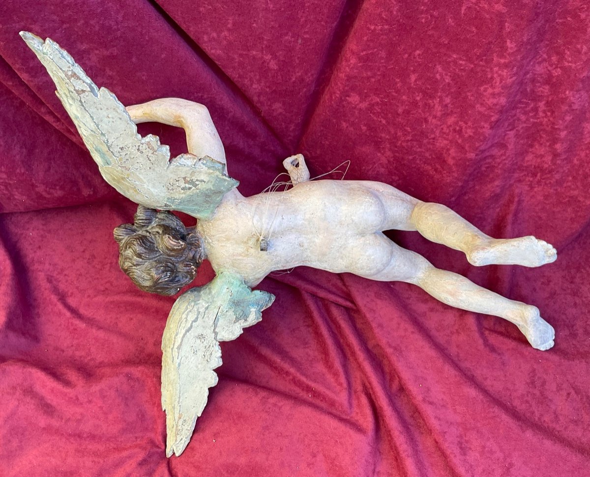 “male” Winged Angel, Carved Wood, Painted Italy, Late 18th Century-photo-4