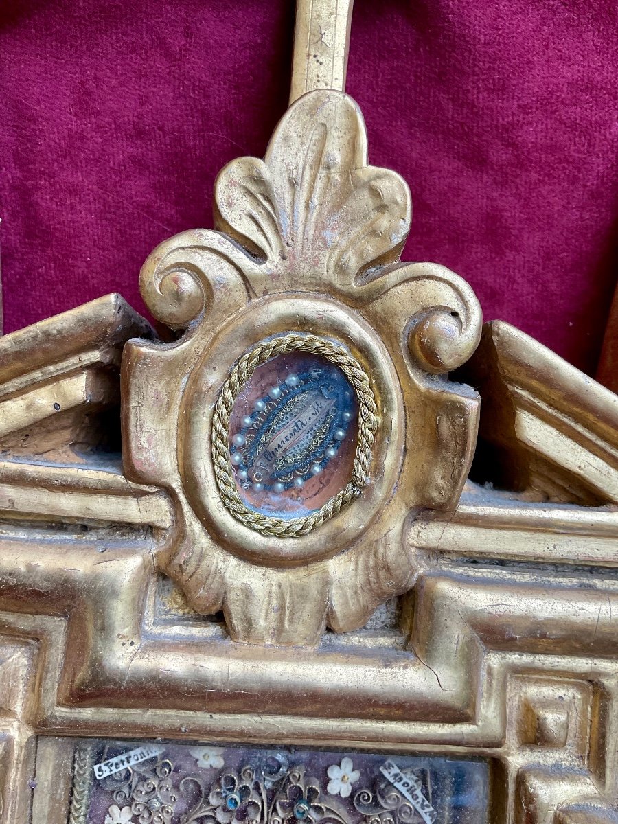 Reliquary -frame (relics Of Saints) , Carved Wood, Gilded, Italy, Late 17th Century-photo-1