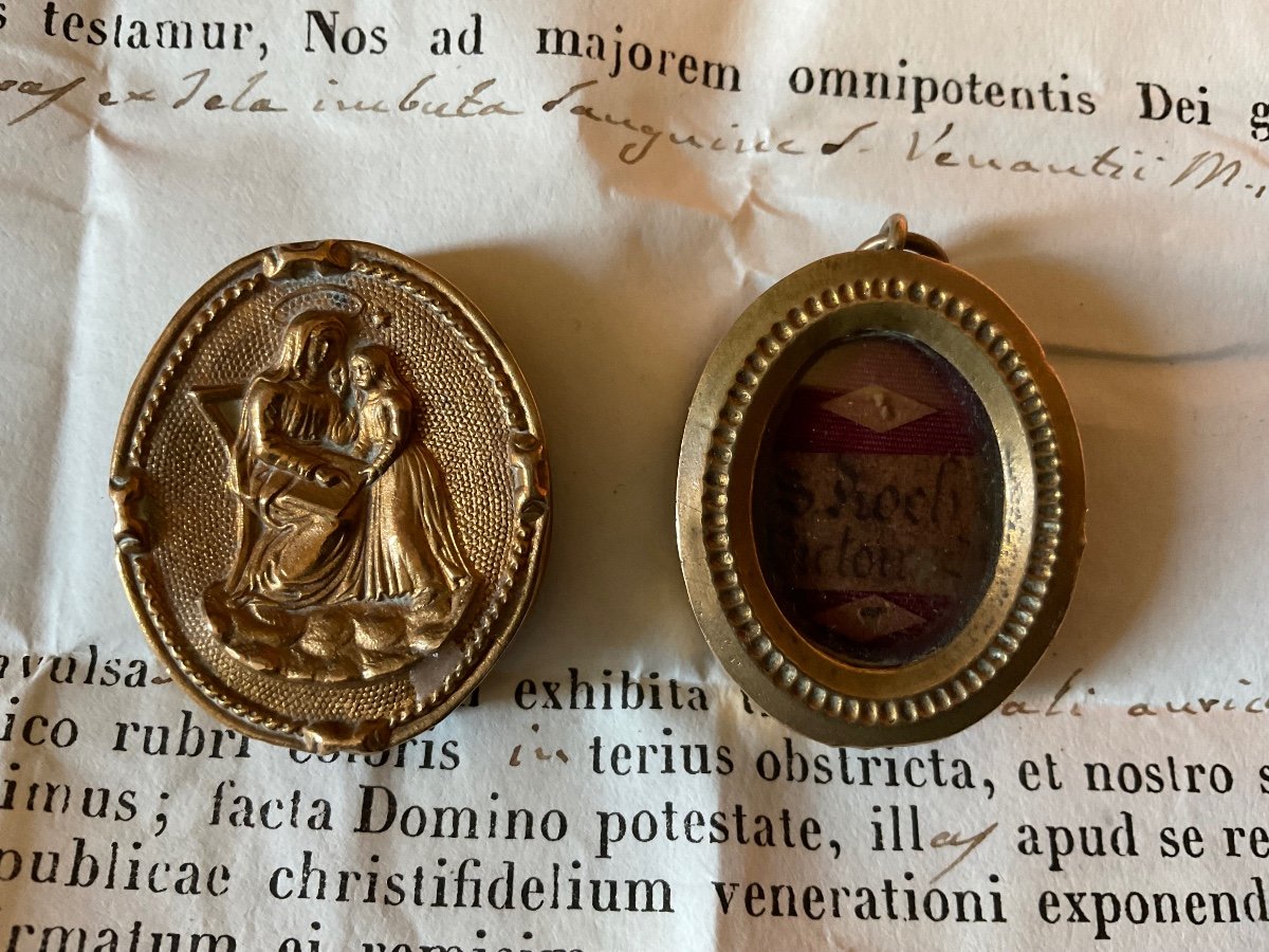 Monstrance - Reliquaire «  S. Roch », Cuivre Doré Avec Authentique , Tirol XVIIIe Siècle -photo-2