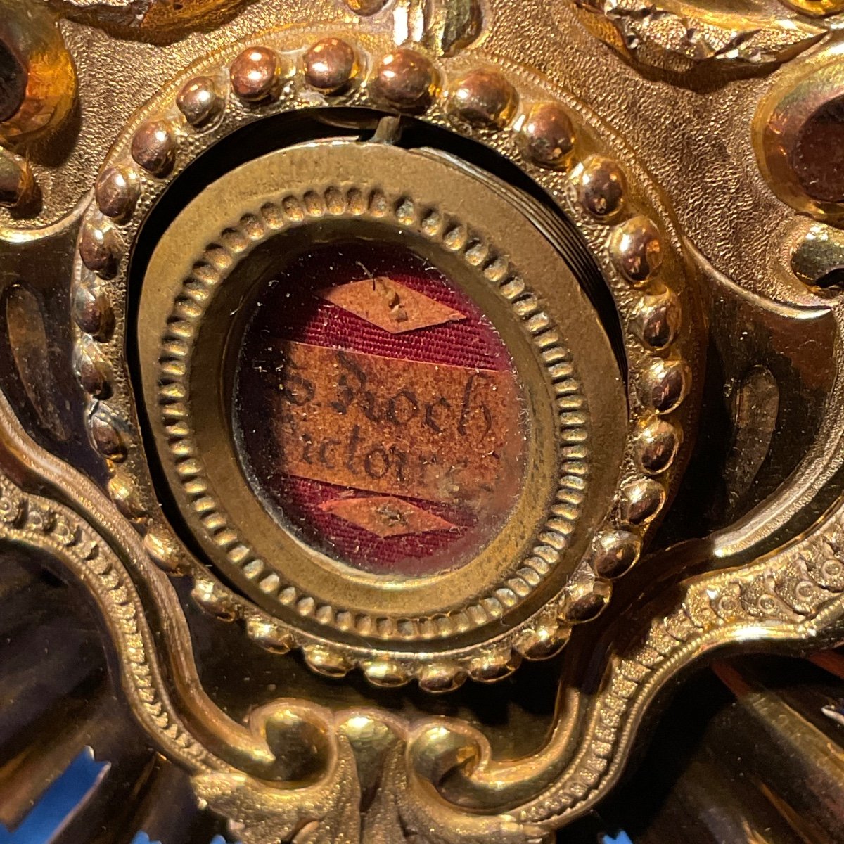 Monstrance - Reliquaire «  S. Roch », Cuivre Doré Avec Authentique , Tirol XVIIIe Siècle -photo-5