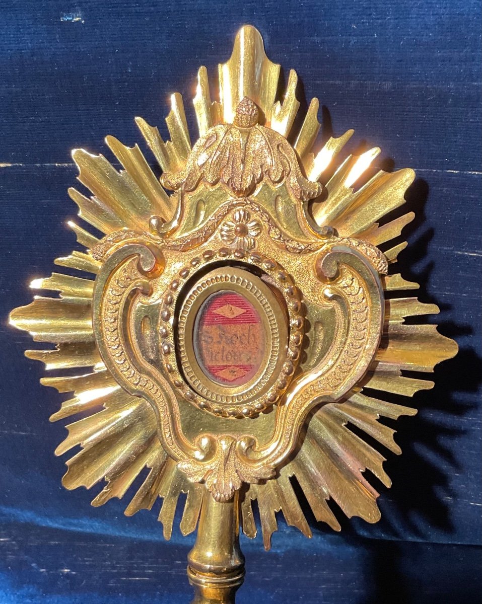 Monstrance - Reliquaire «  S. Roch », Cuivre Doré Avec Authentique , Tirol XVIIIe Siècle -photo-6