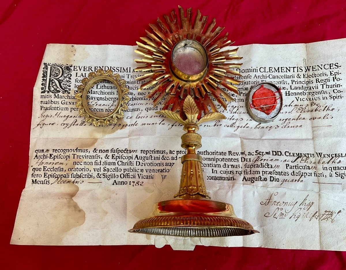 Monstrance - Reliquary "s. Elisab.rhv" (elisabeth Queen Of Hungary), Gilded Copper, 18th Century-photo-2