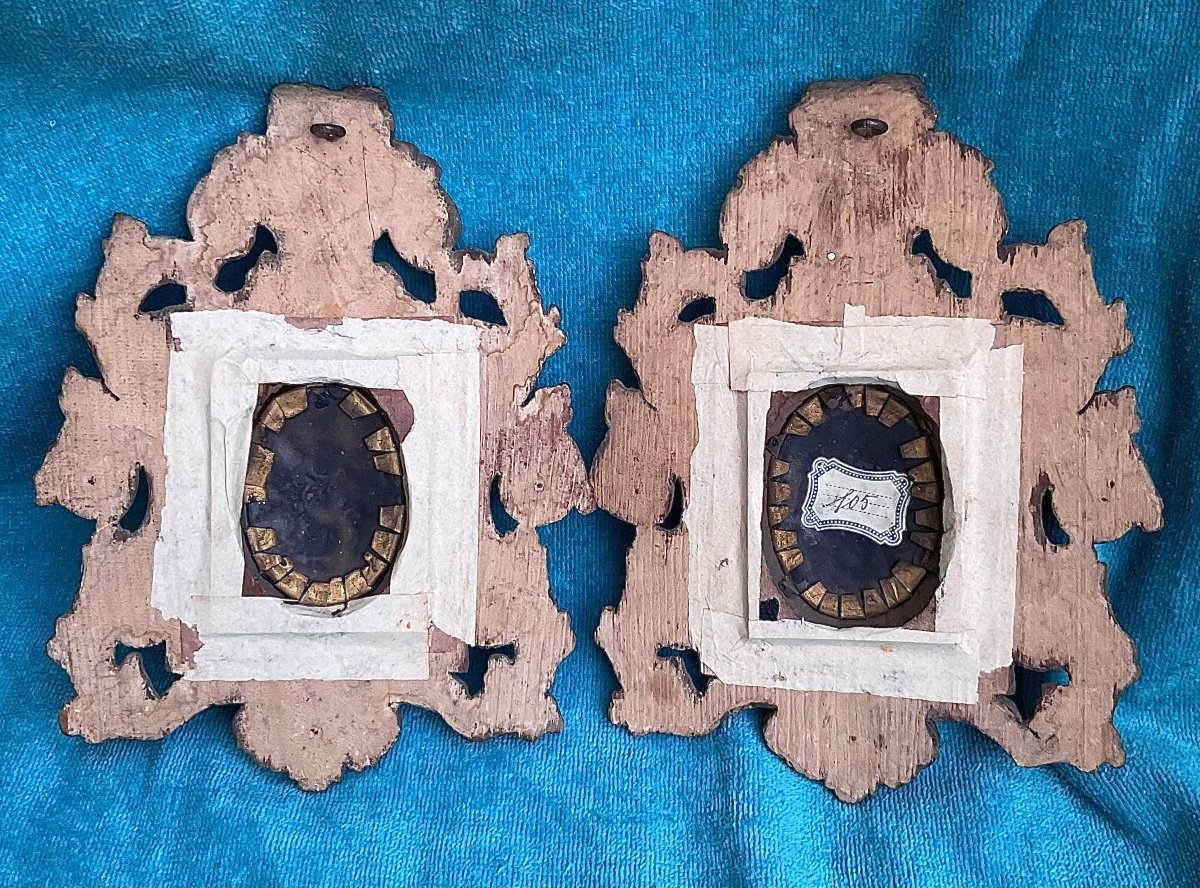 Pair Of Limoges Plaquettes, Biblical Scenes, Carved Wooden Frames, Gilded, 17th/18th Century-photo-4