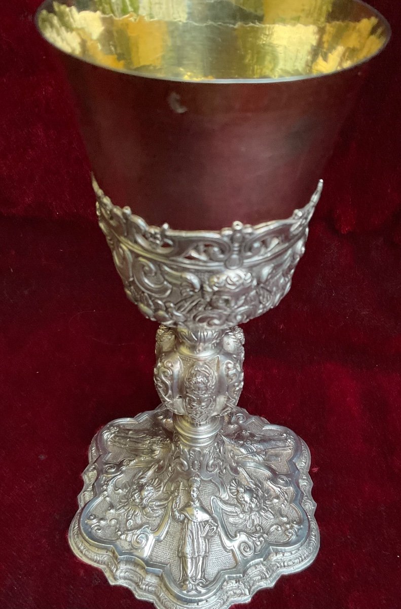  Chalice In Silver, Embossed, Chiseled With Renaissance Decor, Italy, Early 18th Century-photo-3