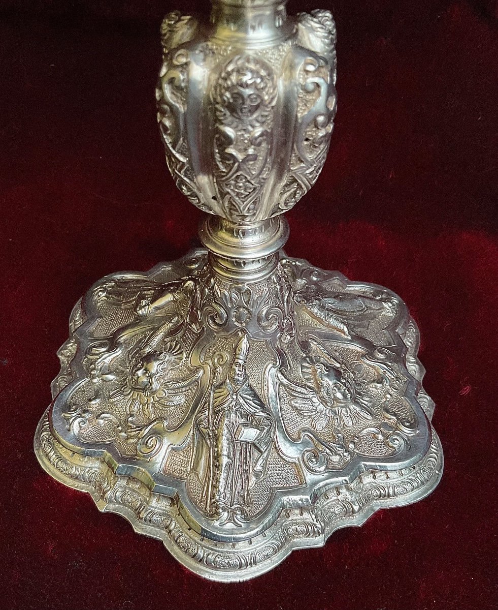  Chalice In Silver, Embossed, Chiseled With Renaissance Decor, Italy, Early 18th Century-photo-5