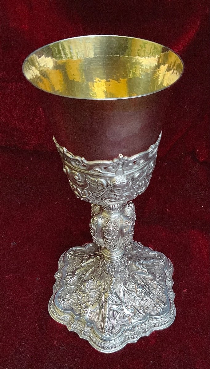  Chalice In Silver, Embossed, Chiseled With Renaissance Decor, Italy, Early 18th Century-photo-7