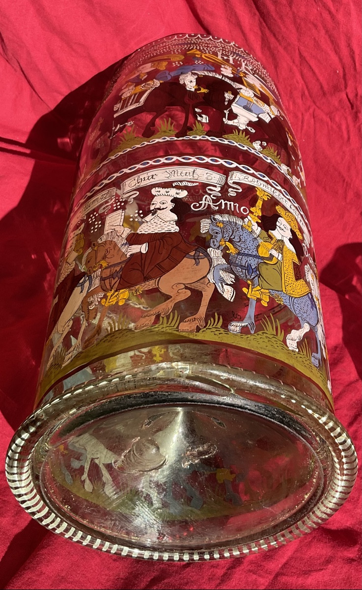 Chope à couvercle , verre soufflé , émaillé, representant des princes- électeurs ,daté 1660, -photo-4