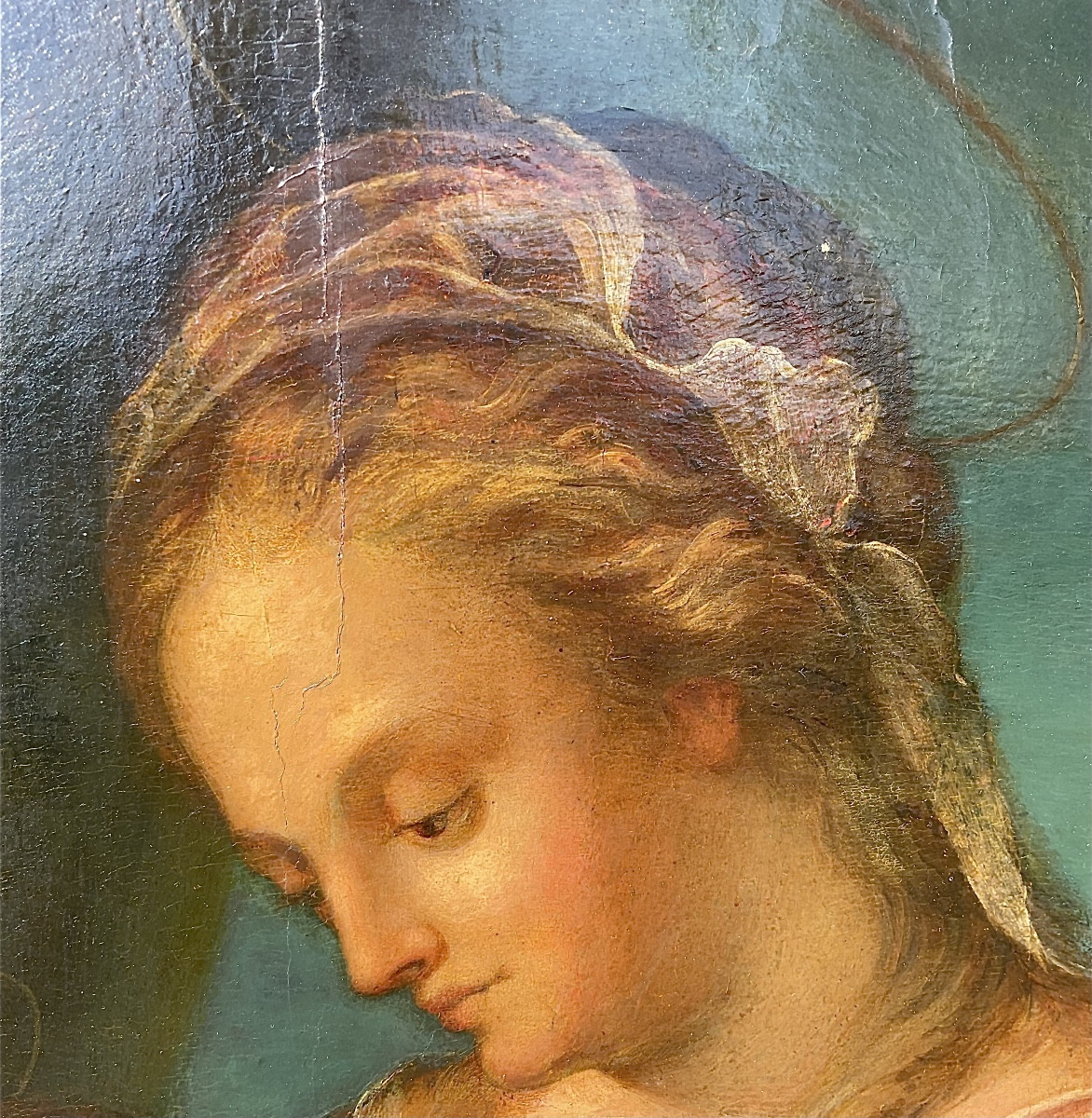 Peinture,huile sur bois : Sainte Marie allaitant Jésus, attribué à Andrea de Sarto, Italie XVIe-photo-1