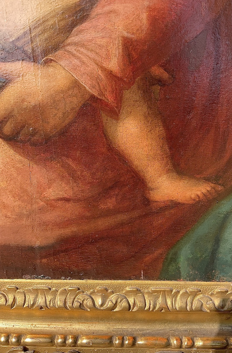 Peinture,huile sur bois : Sainte Marie allaitant Jésus, attribué à Andrea de Sarto, Italie XVIe-photo-5