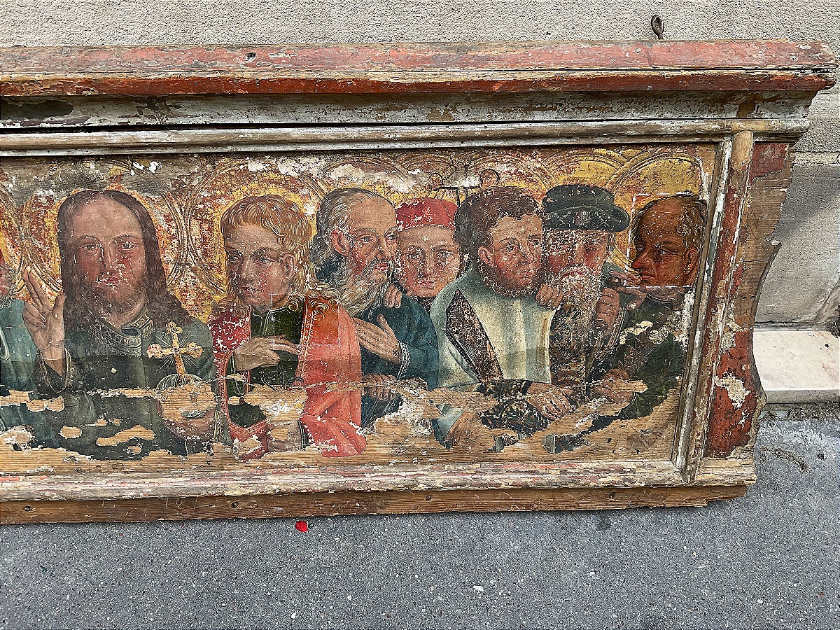 Predella, Oil On Wood Representing The Last Supper, Jesus With The 12 Apostles, Early 16th Century -photo-2