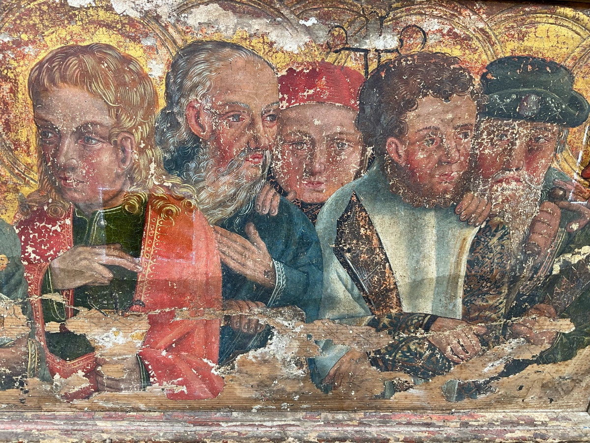 Predella, Oil On Wood Representing The Last Supper, Jesus With The 12 Apostles, Early 16th Century -photo-3