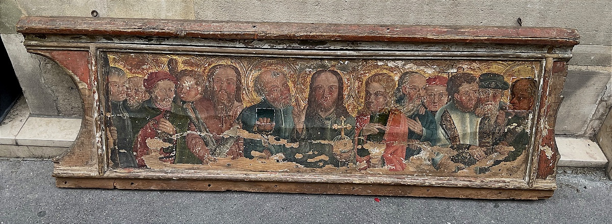 Predella, Oil On Wood Representing The Last Supper, Jesus With The 12 Apostles, Early 16th Century 