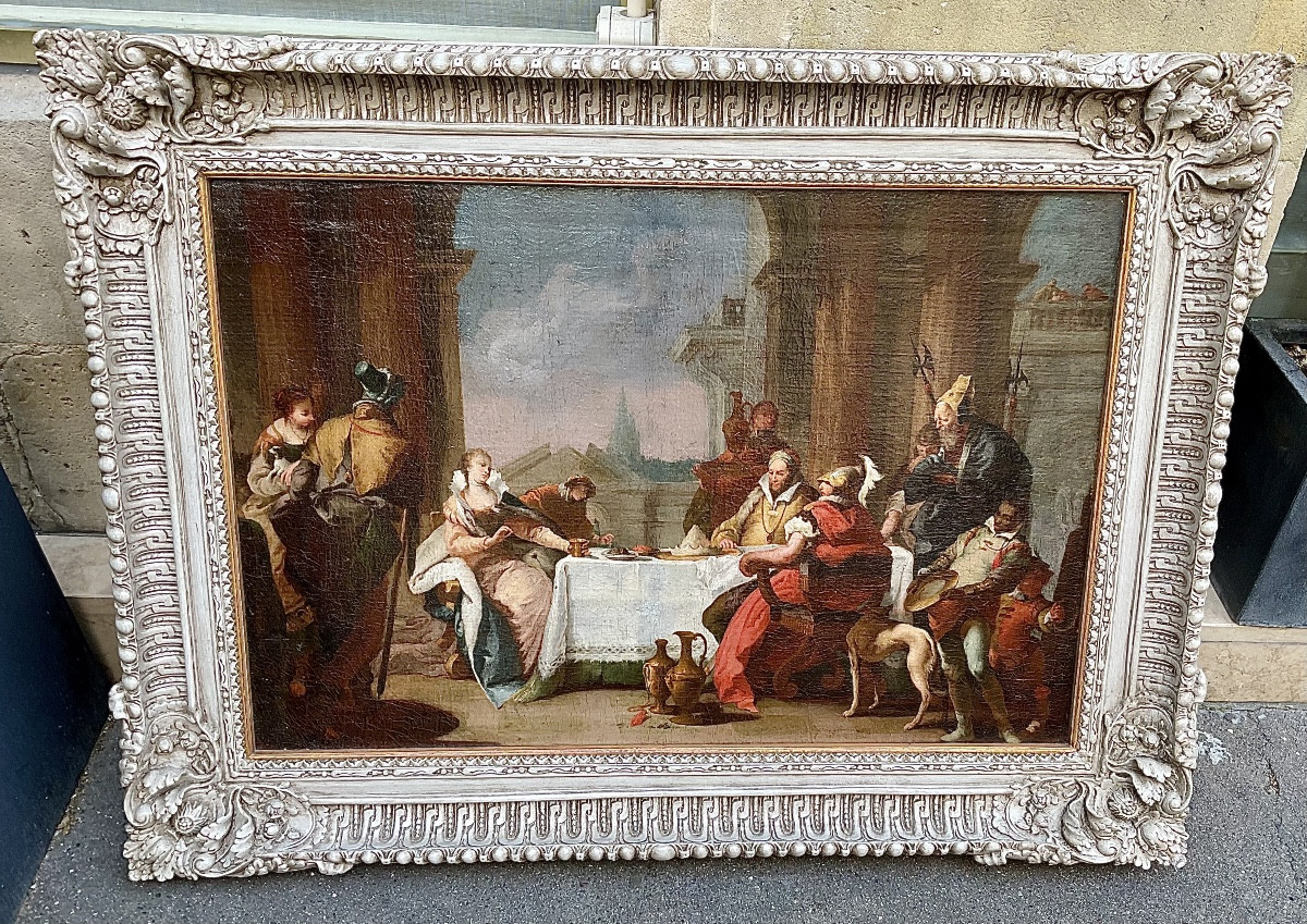 Peinture „ Le Banquet de Cléopâtre et Marc Antonius „ d’après Giovanni Battista Tiepolo, XVIIIe